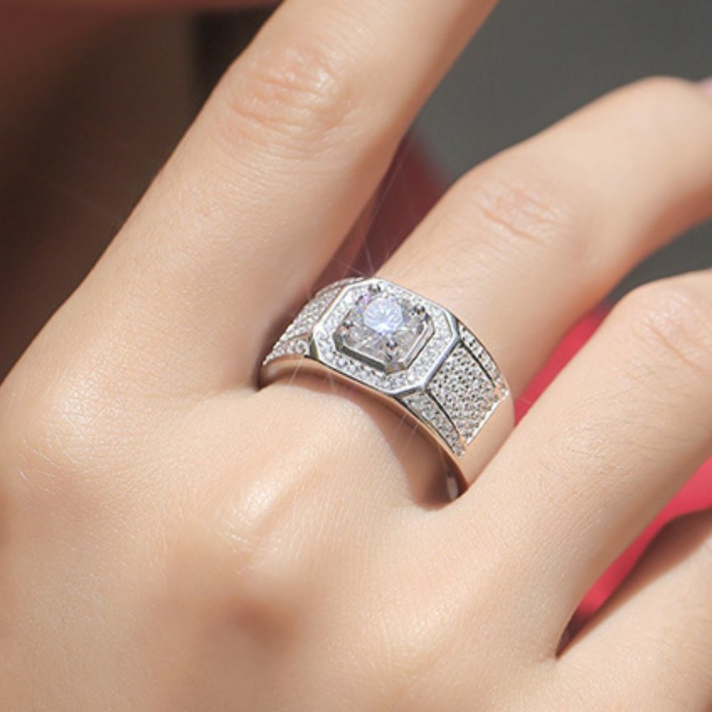 Certified 1ct. t.w. Moissanite Diamond Iced Out Engagement Ring NEW